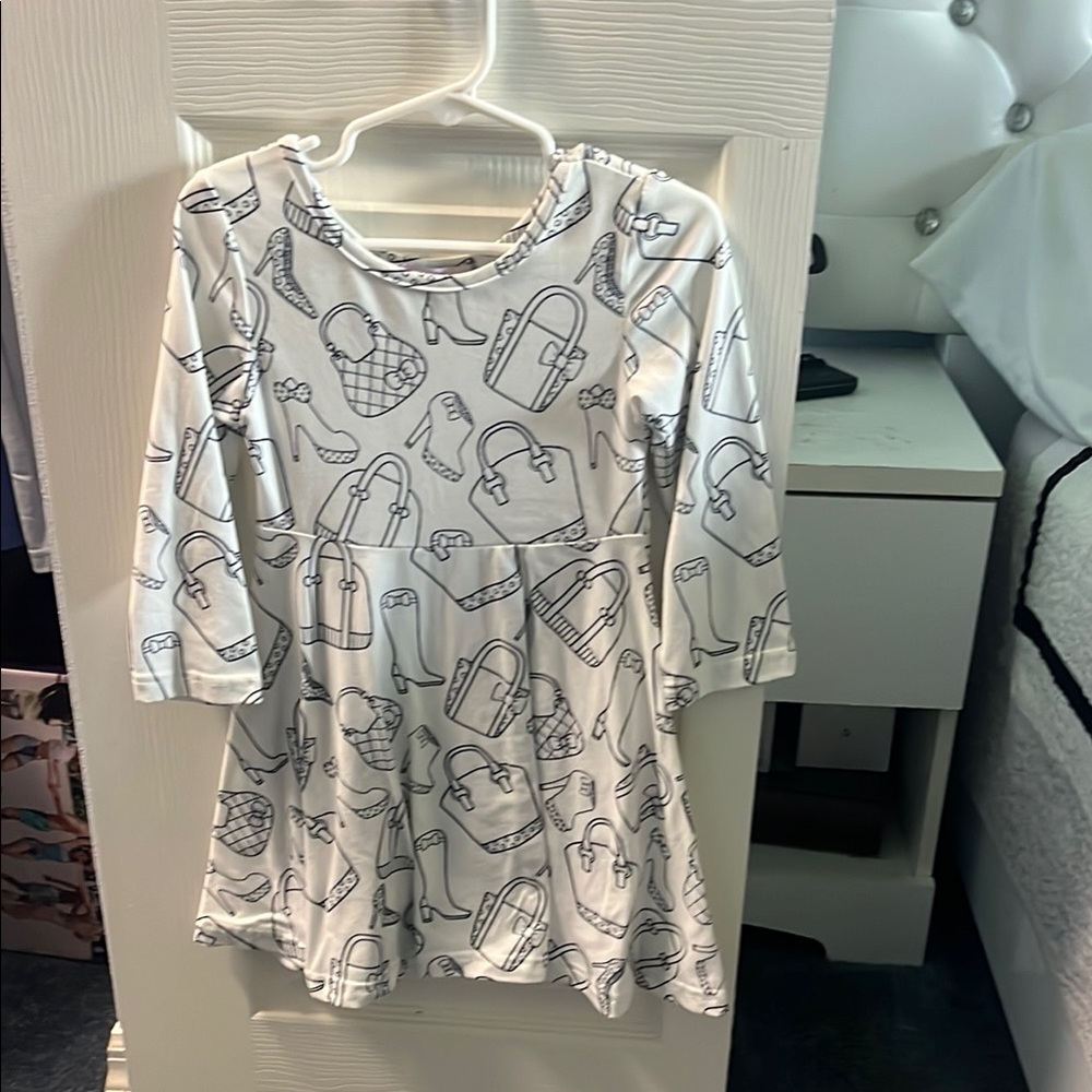 White Dress with Black Fashion Print